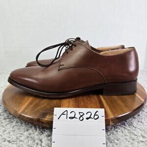 Jack Erwin Mens 9 Brown Leather Business Casual Office Plain Toe Derby Oxford
